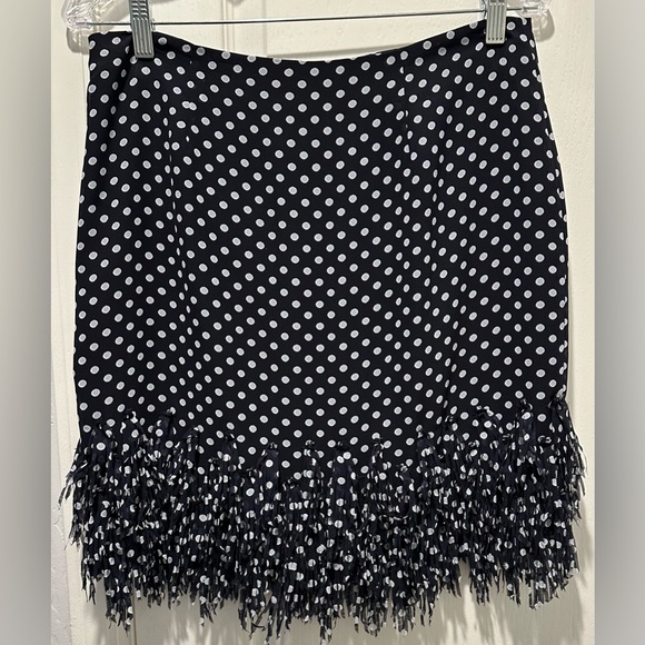 Ann Taylor Navy Blue Chiffon Polka Dot Fringe Skirt - Picture 2 of 7